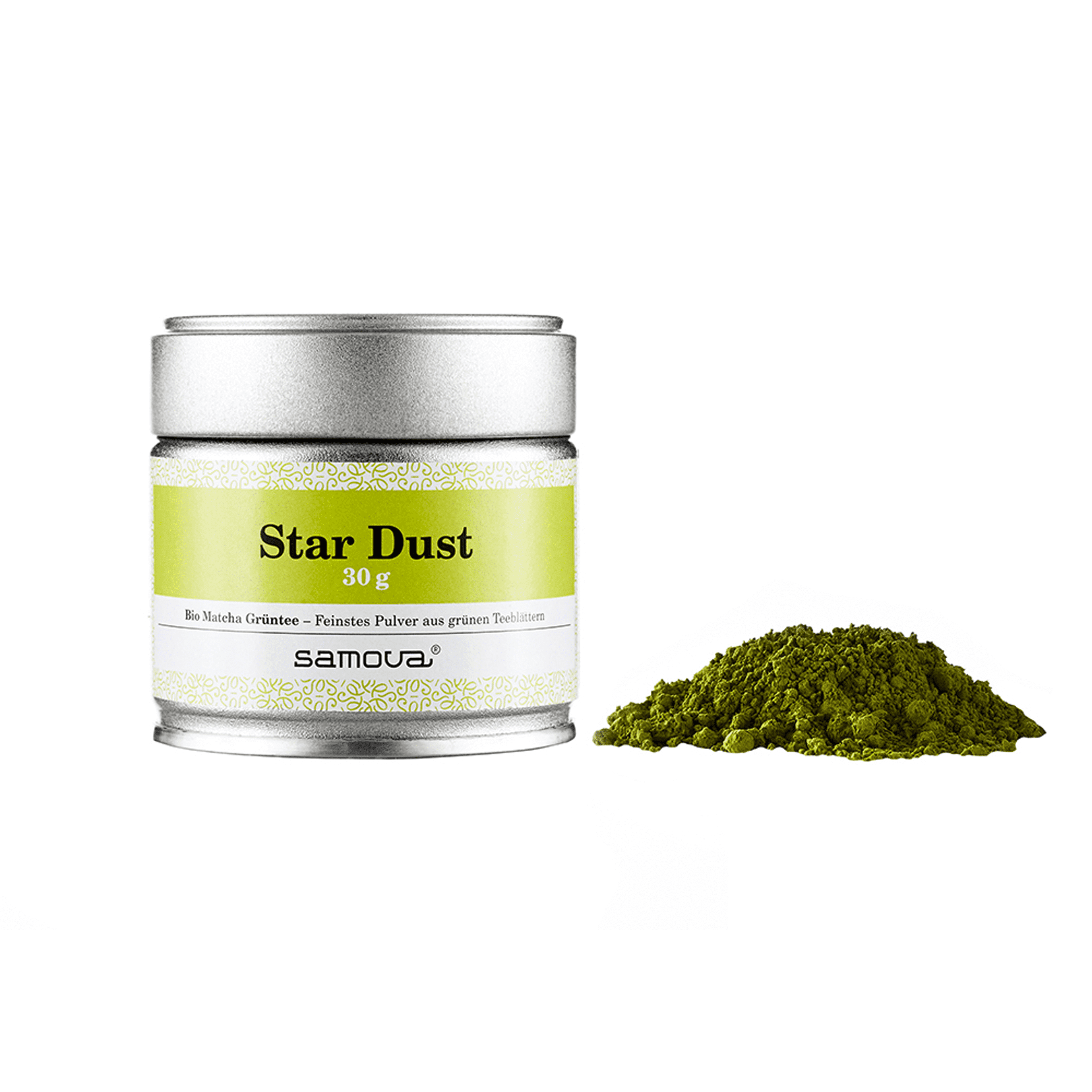 Can of Star Dust tea - organic matcha green tea