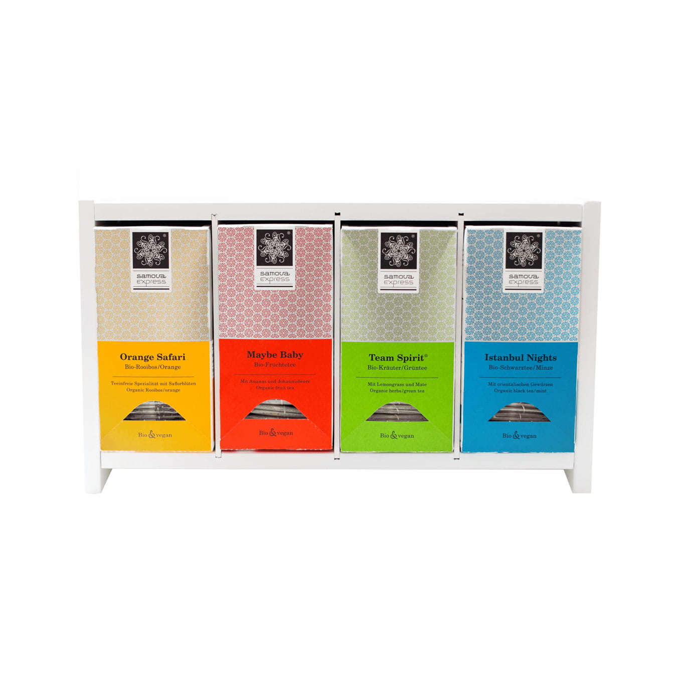 Quadruple display for samova express tea bags
